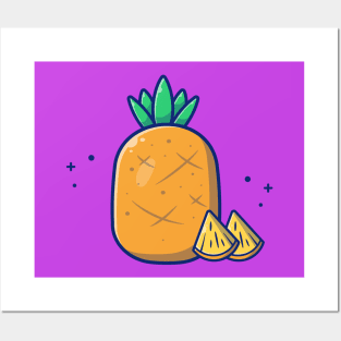 Pineapple And Slices Of Pineapple Cartoon Posters and Art